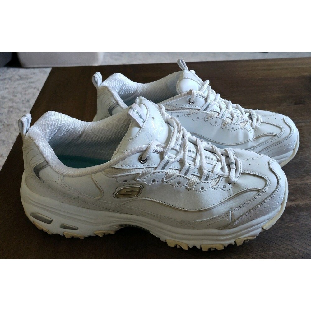 Skechers D'Lites Womens Sneakers Trainers White Leather Comfort Lace-Up 9.5